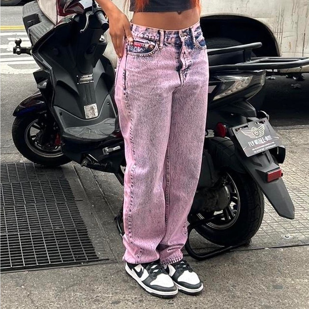 Teddy Fresh Straight Leg Pink Acid Wash Jeans